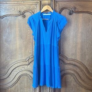 Marie Oliver Blue V-Neck Flutter Sleeve Silk Blend Mini Dress